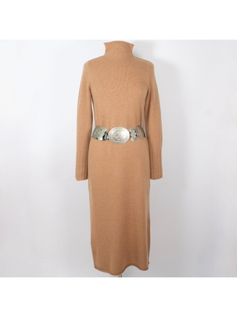 Ralph Lauren Purple Label Collection sweater dress midi sz M 100% cashmere taupe